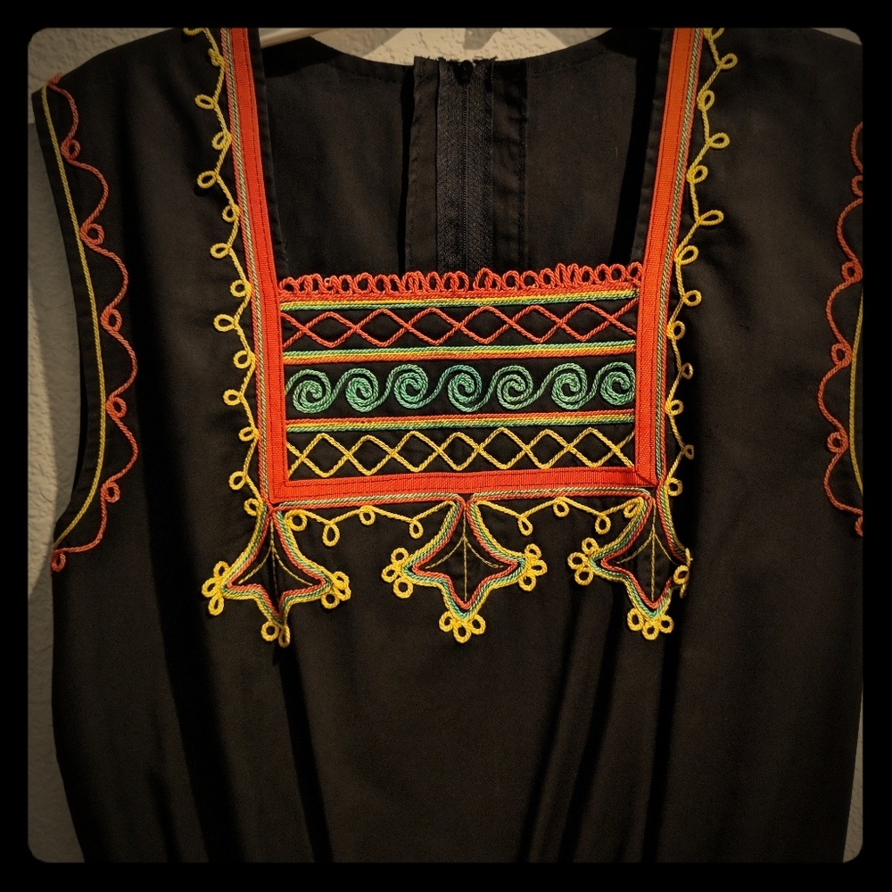 Vintage handmade Mexican embroidered black dress